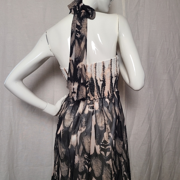 Little Mistress London Women's White & Brown Feather Halter Maxi Dress - Picture 8 of 16